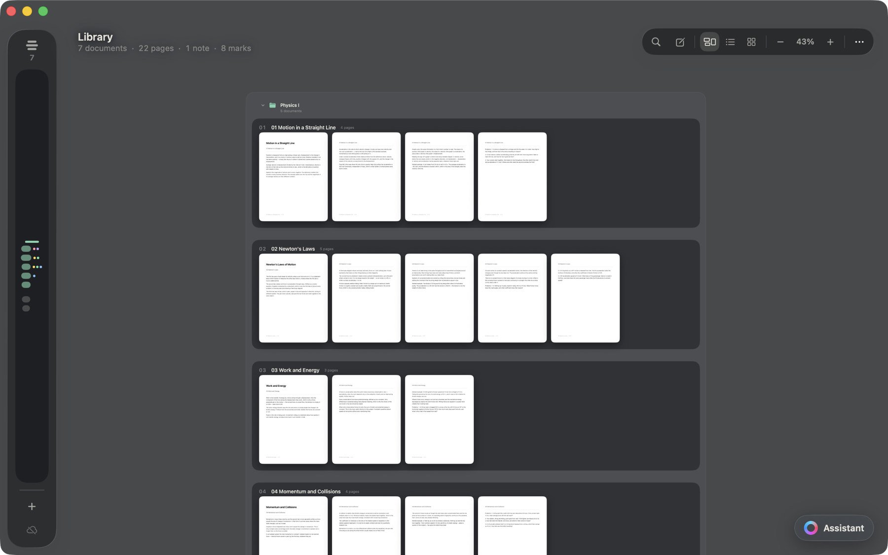 The Stook canvas: several documents laid out as horizontal strips of pages on one plane.